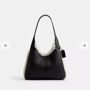 NEW ~ COACH Brooklyn Shoulder Bag 28 In Leather & Shearling w Zip Pouch - NWT